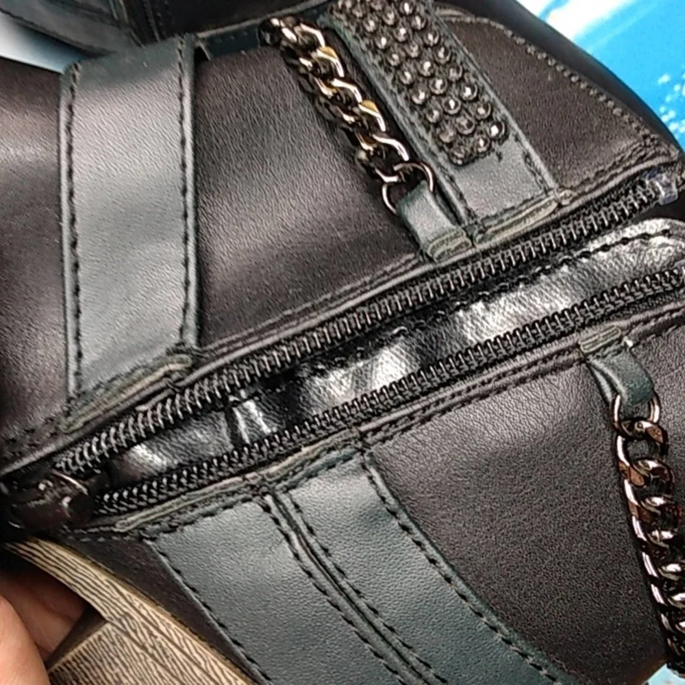 Marc Pico Black Abby Strap & Chain Ankle Booties - Picture 9 of 11